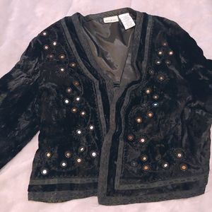 Black Crushed Velvet Blazer Style Jacket